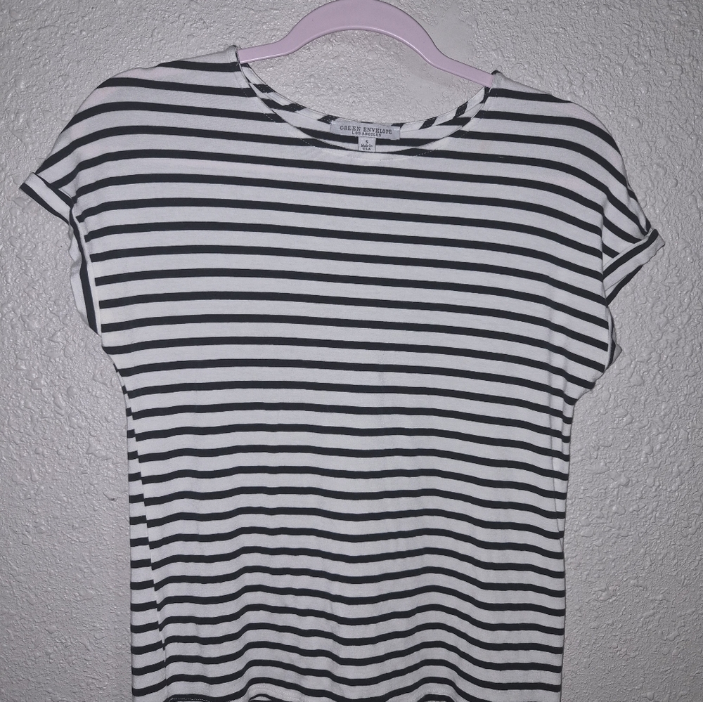 Green Envelope Black and White Striped Tee